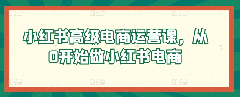 小红书高级电商运营课，从0开始做小红书电商-小伟资源网