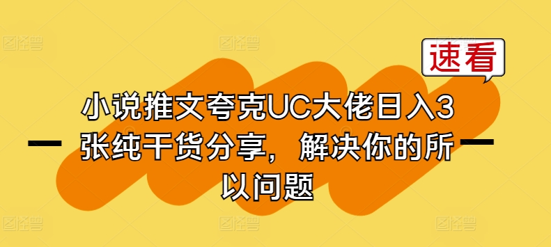 小说推文夸克UC大佬日入3张纯干货分享，解决你的所以问题-小伟资源网