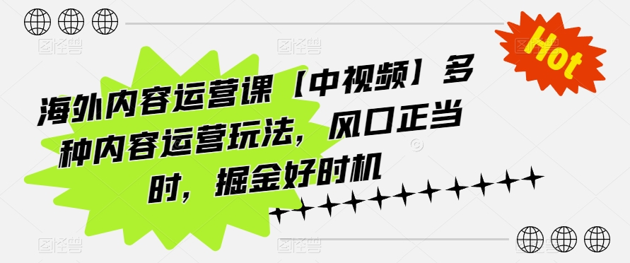 海外内容运营课【中视频】多种内容运营玩法，风口正当时，掘金好时机-小伟资源网