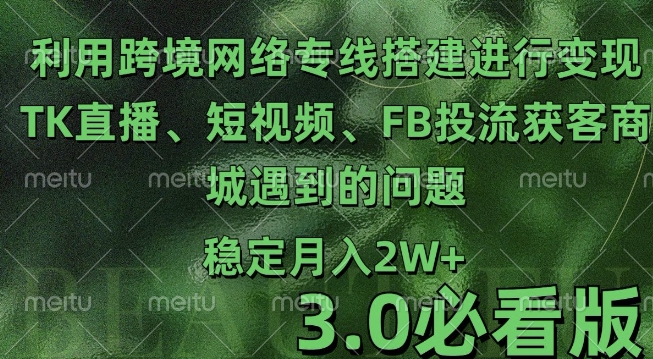 利用跨境电商网络及搭建TK直播、短视频、FB投流获客以及商城遇到的问题进行变现3.0必看版【揭秘】-小伟资源网