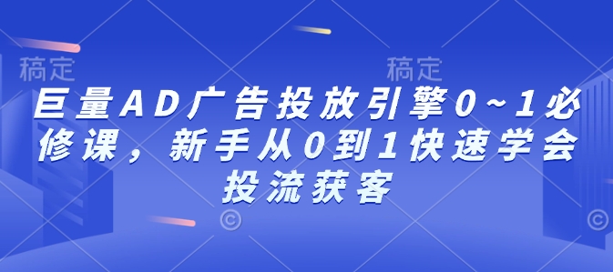 巨量AD投流入门必修：新手速成获客技巧-小伟资源网